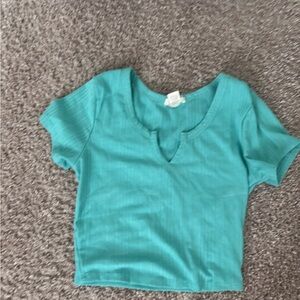 Bundle of 2. Bozzolo Teal Ribbed Short Sleeve Long sleeve red top. Size S